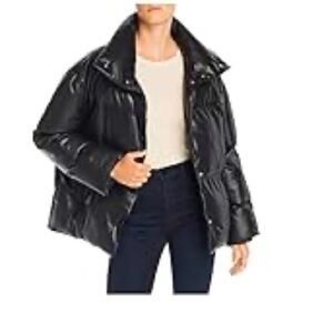 BAGATELLE NYC Black Oversize Faux Leather Puffer Jacket Thermal Insulation Sz S